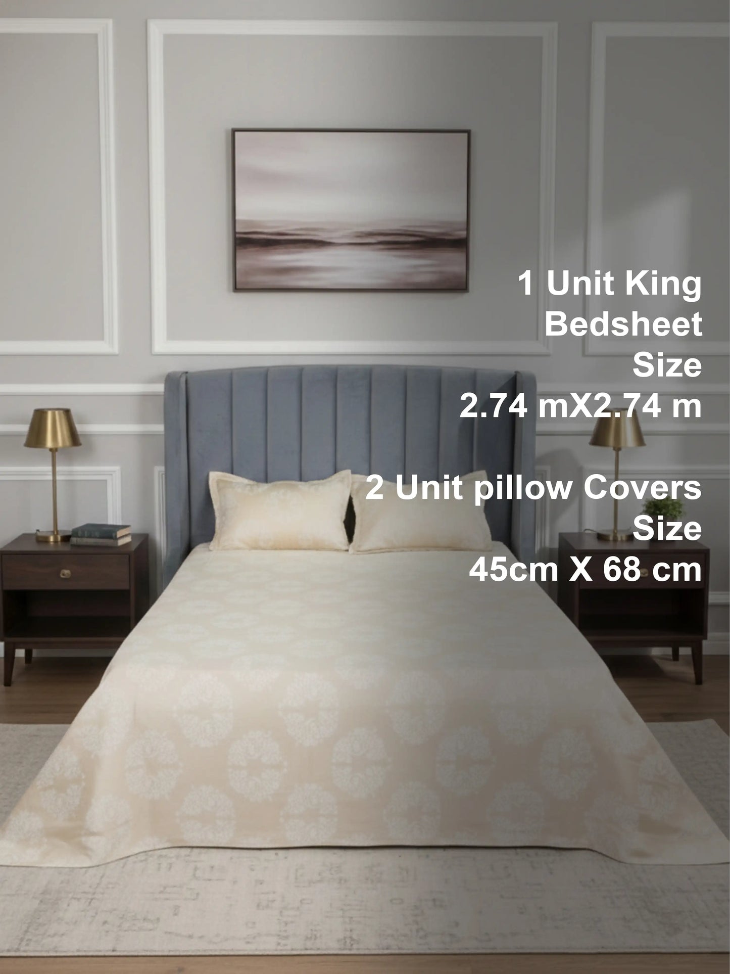 Soft Feel, Elegant Damask Floral King Bed Sheet Set – 100% Cotton (300 TC)