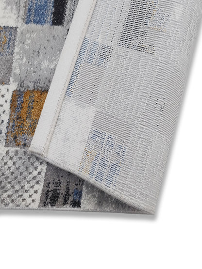 Patchwork Checkered Carpet – Modern Grey Blue Rug for Living Room & Bedroom
