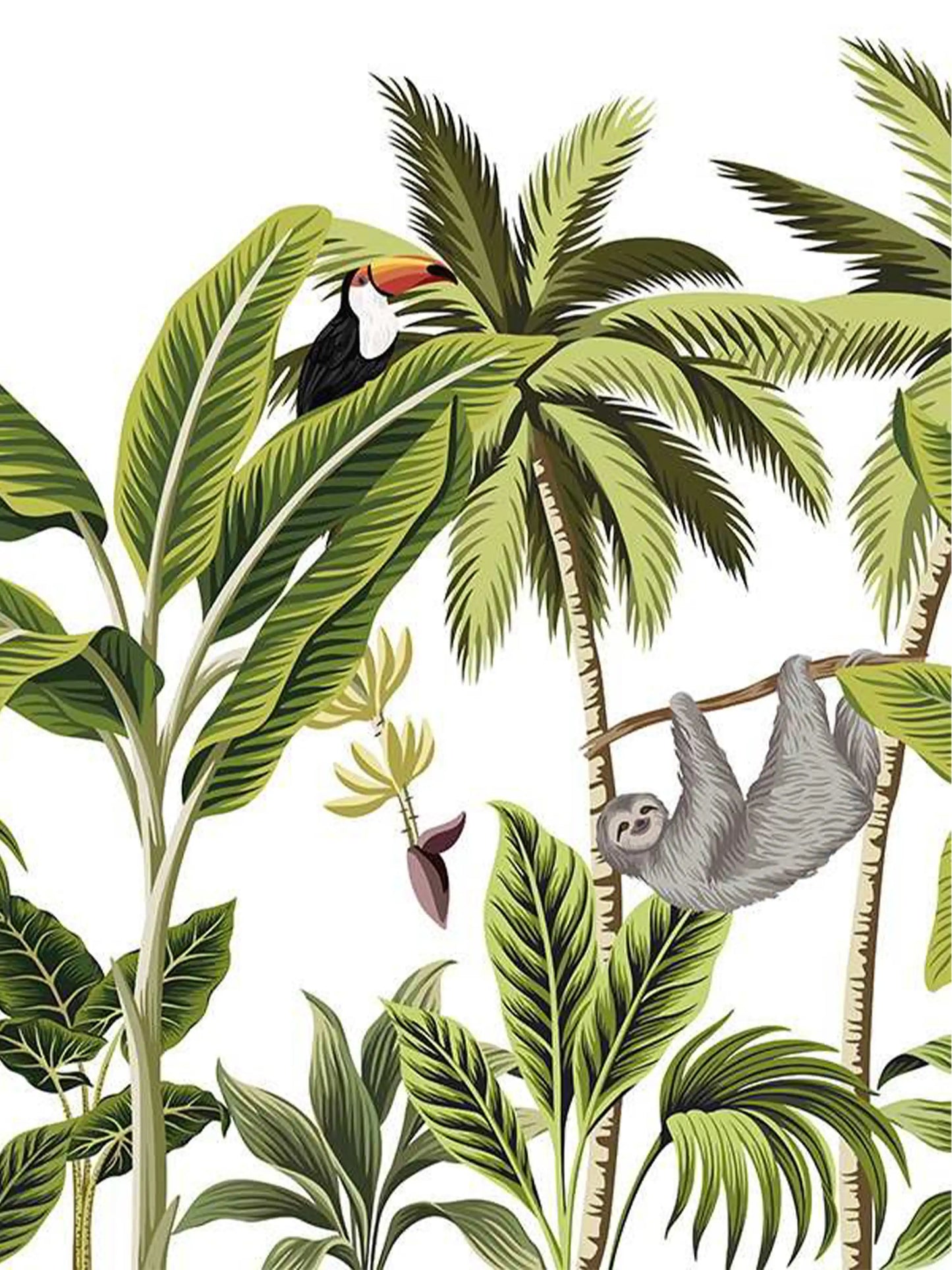 AtoZ Home Decor Tropical Jungle Animals & Banana Leaves Wall Mural Wallpaper - Custom & Standard Sizes