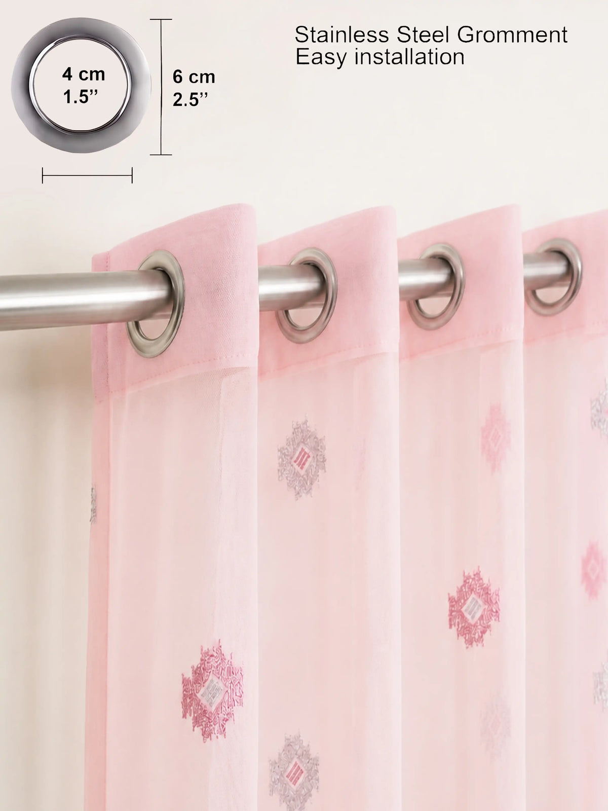Evabella Embroidered Geometric Diamond Sheer Grommet Curtains | 100% Polyester