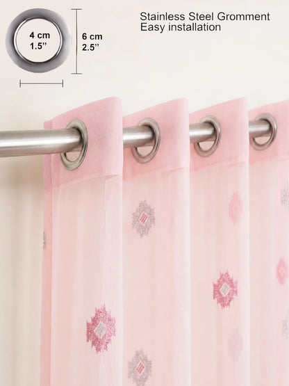 Evabella Embroidered Geometric Diamond Sheer Grommet Curtains | 100% Polyester