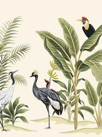 AtoZ Home Decor Tropical Cranes in the Jungle Peel and Stick Wall Mural - Custom & Standard Sizes