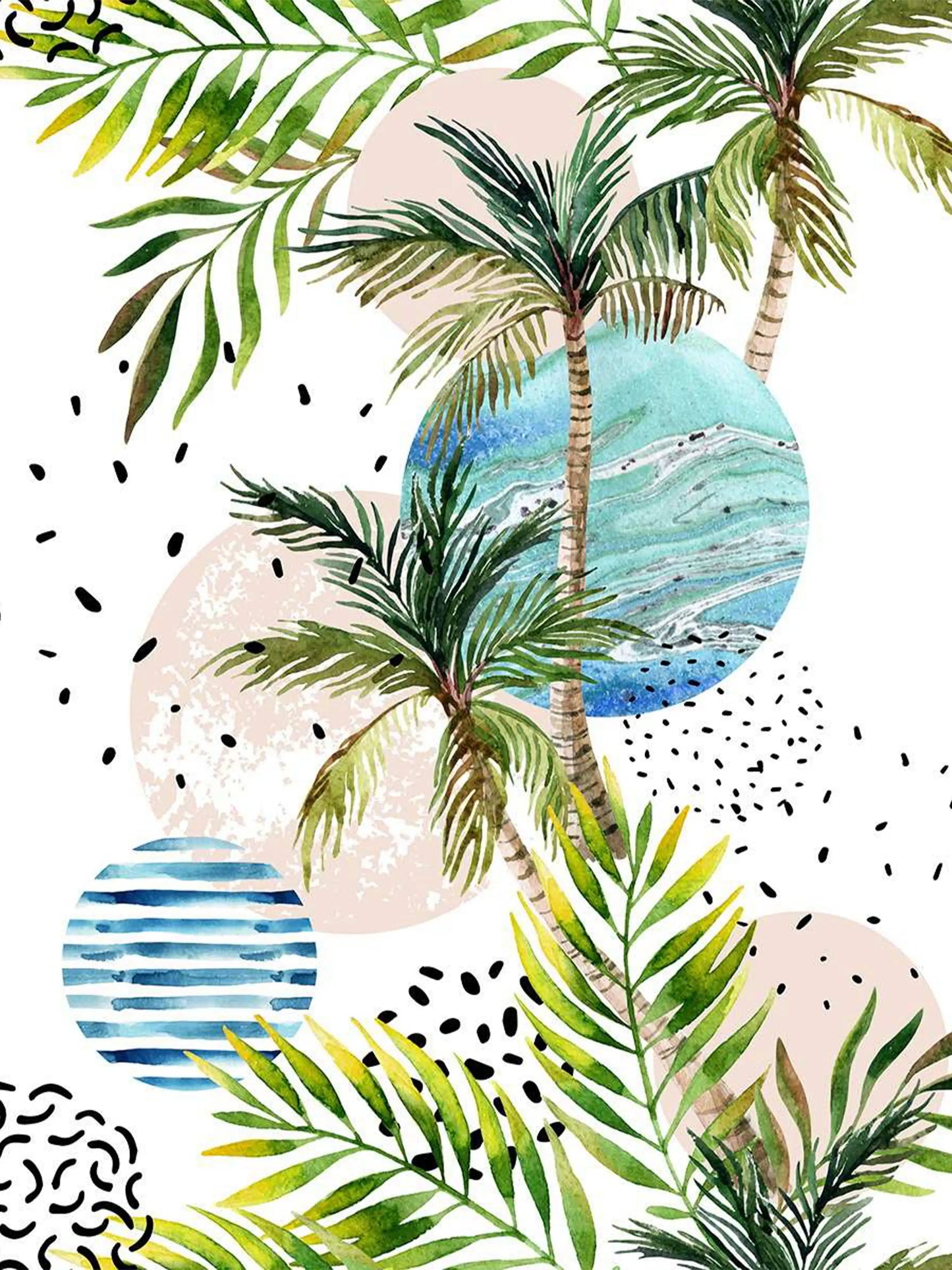 AtoZ Home Decor Abstract Layered Tropical Palm Trees Wall Mural Wallpaper - Custom & Standard Sizes