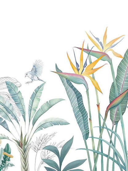 AtoZ Home Decor Tropical Greeny Leaves & Bird of Paradise Wall Mural Wallpaper - Custom & Standard Sizes