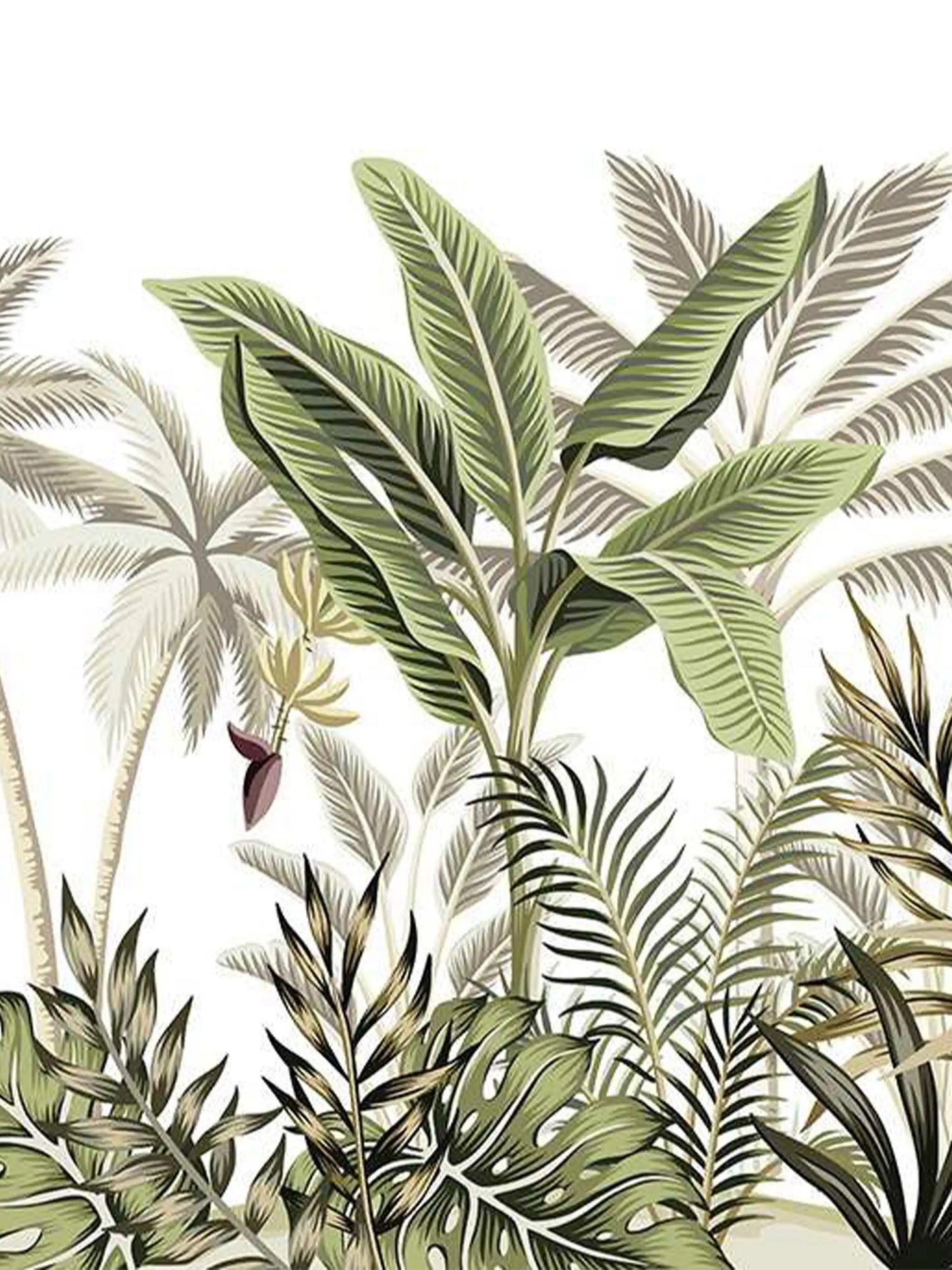 AtoZ Home Decor Tropical Jungle Cocoa & Light Green Trees Wall Mural Wallpaper - Custom & Standard Sizes