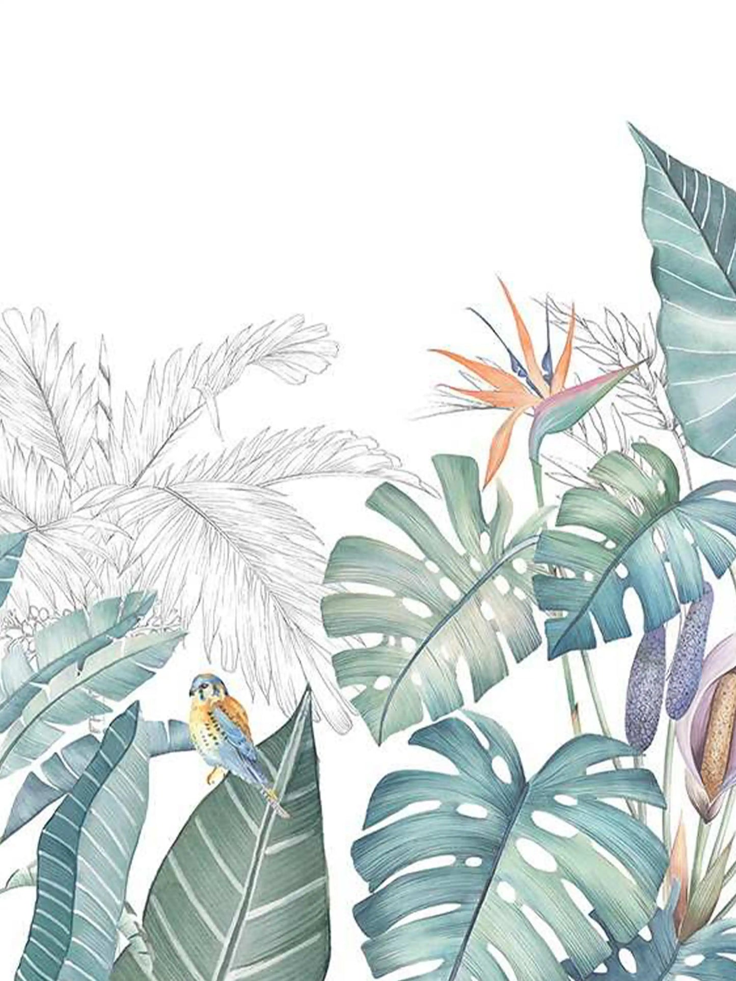 AtoZ Home Decor Tropicana Greeny Leaves Serene Leaves Wall Mural Wallpaper - Custom & Standard Sizes