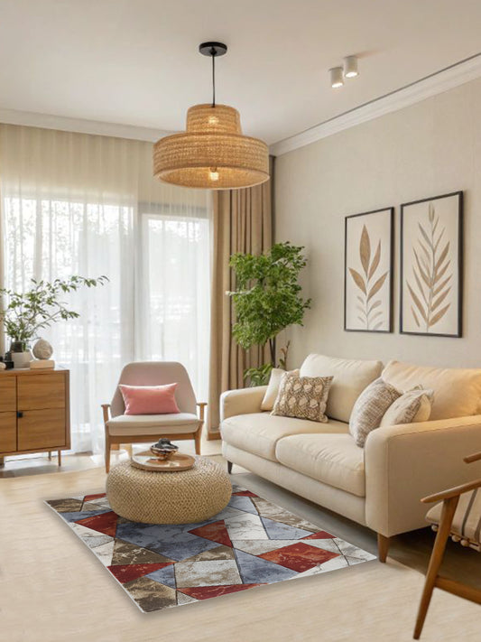 Multicolor Geometric Carpet – Modern Abstract Area Rug for Living Room Decor