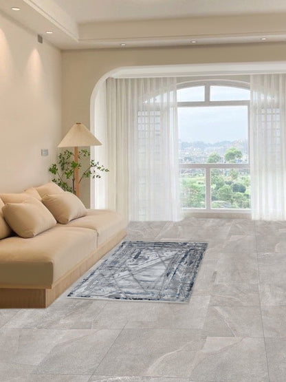 Modern Blue Grey Abstract Carpet – Linear Pattern Designer Rug for Living Room