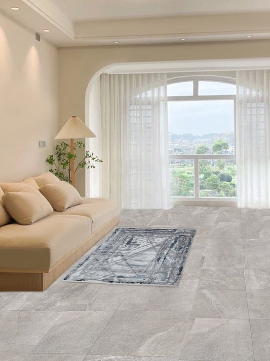 Modern Blue Grey Abstract Carpet – Linear Pattern Designer Rug for Living Room