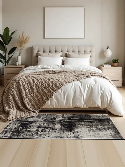 Black Grey Abstract Distressed Runner – Modern Plush Floor Runner