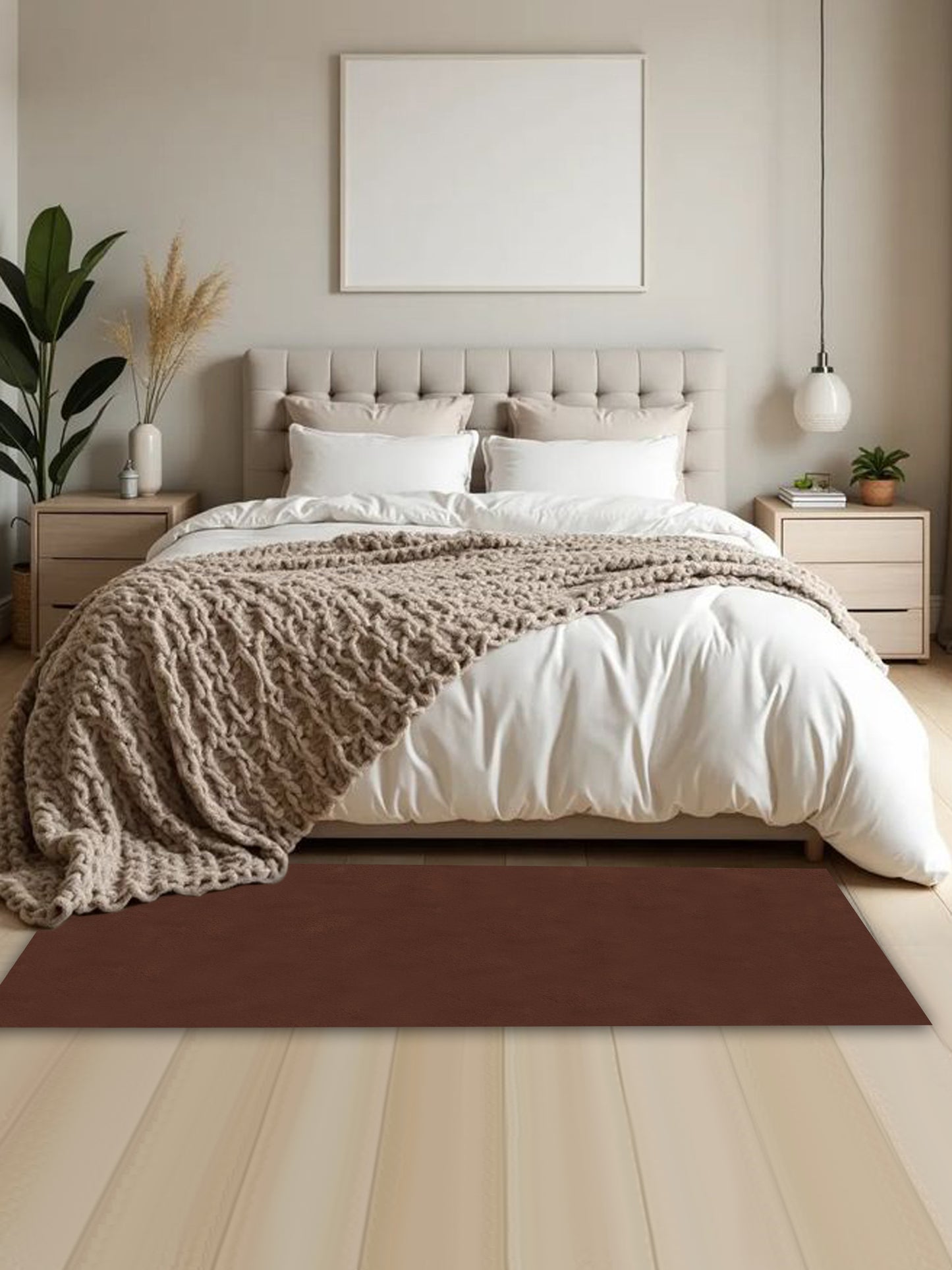 Solid Brown Plush Runner – Modern Minimalist Bedside & Hallway Rug