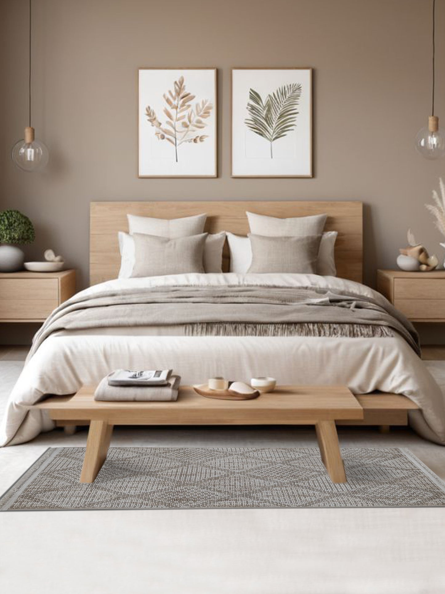 Beige Diamond Pattern Cotton Runner – Modern Handloom Floor Runner