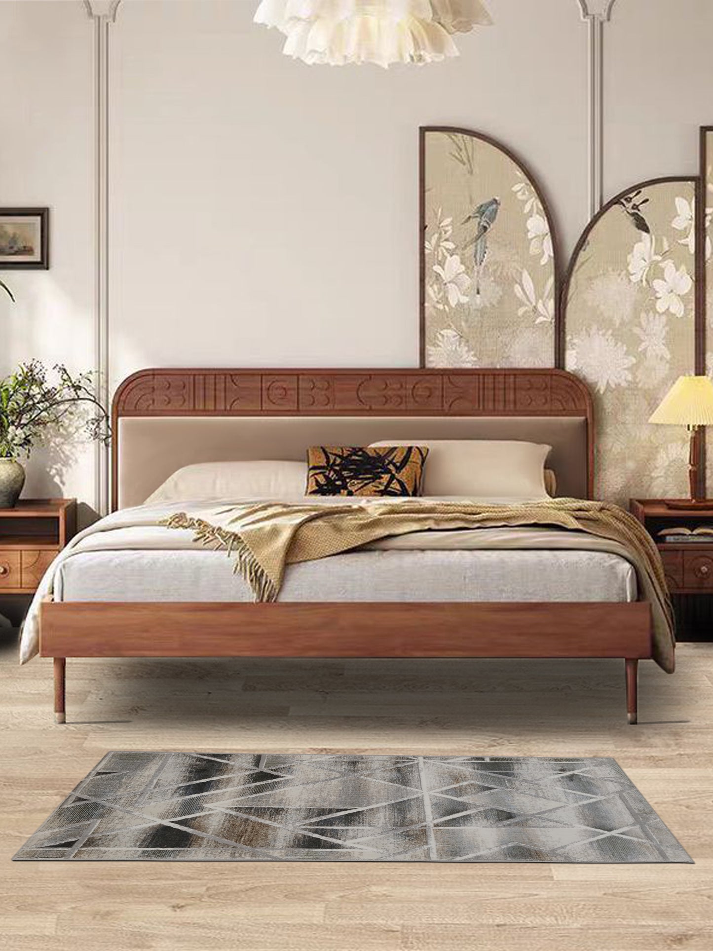 Grey Abstract Linear Textured Runner – Modern Geometric Plush Runner