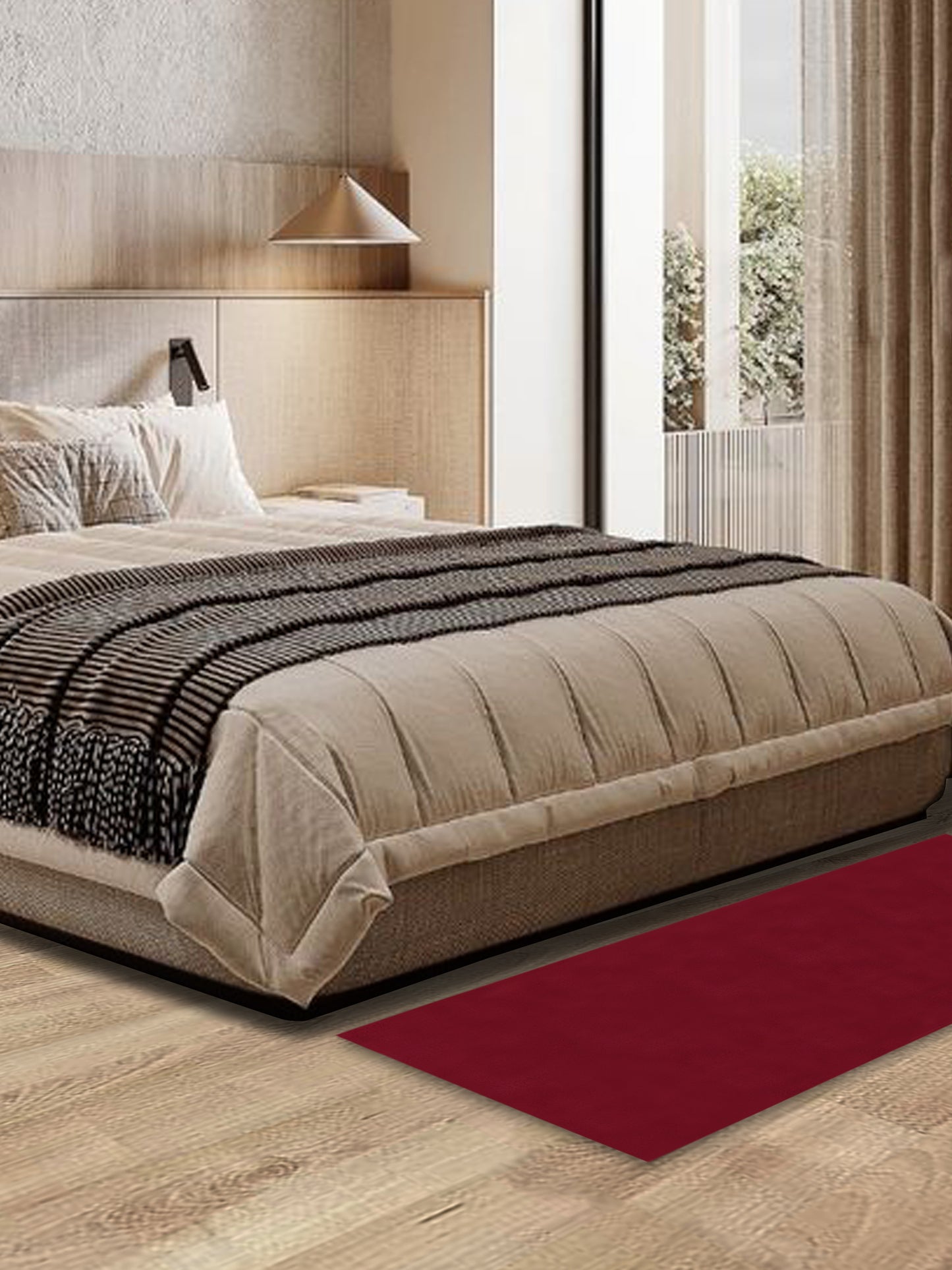 Solid Maroon Plush Runner – Modern Minimalist Bedside & Hallway Rug