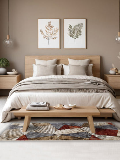 Multicolor Geometric Patchwork Runner – Modern Plush Textured Floor Runner