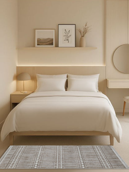 Ivory Taupe Boho Stripe Cotton Runner – Minimalist Handwoven Floor Runner