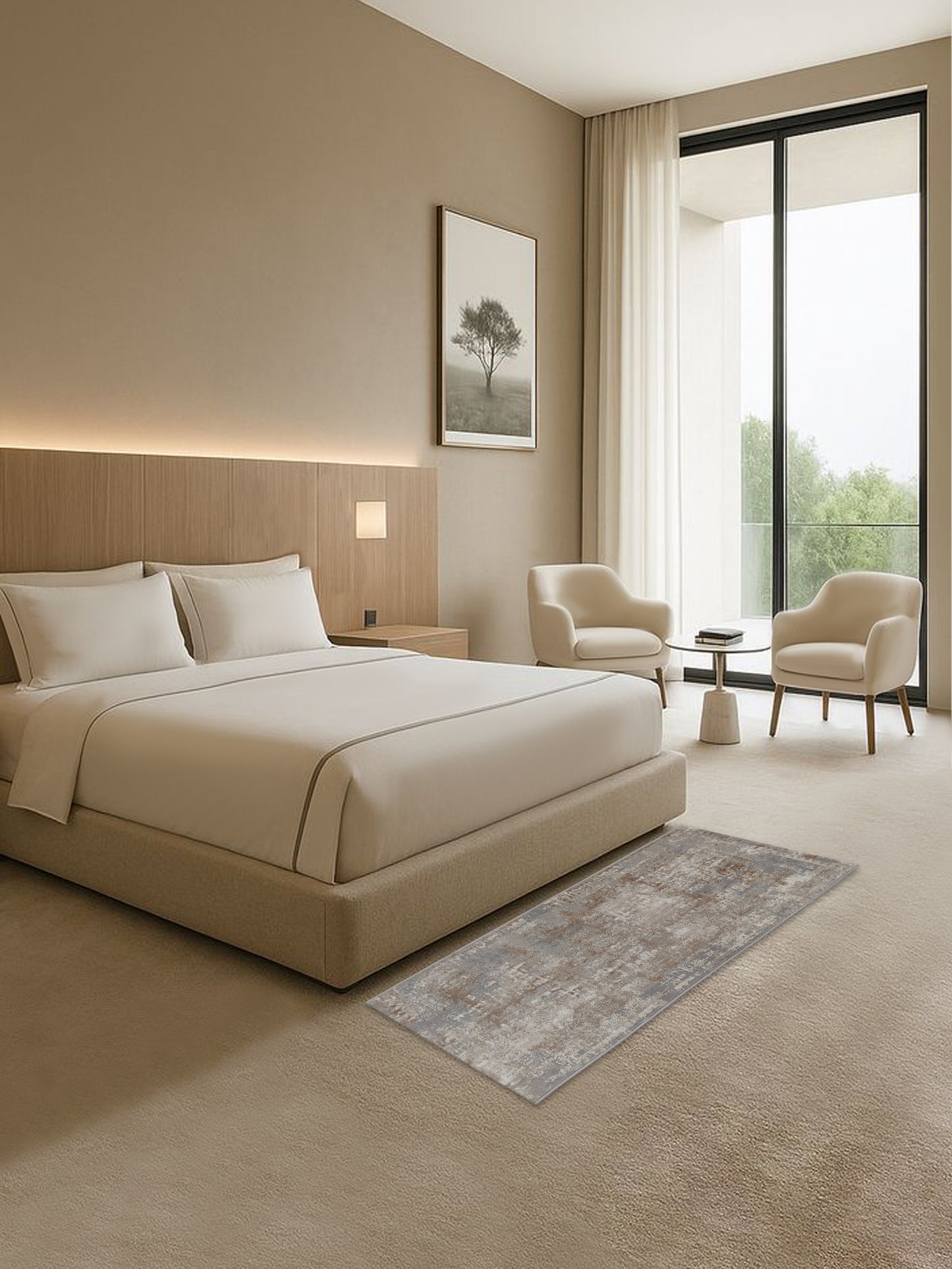 Grey Beige Abstract Textured Runner – Modern Plush Carpet Runner