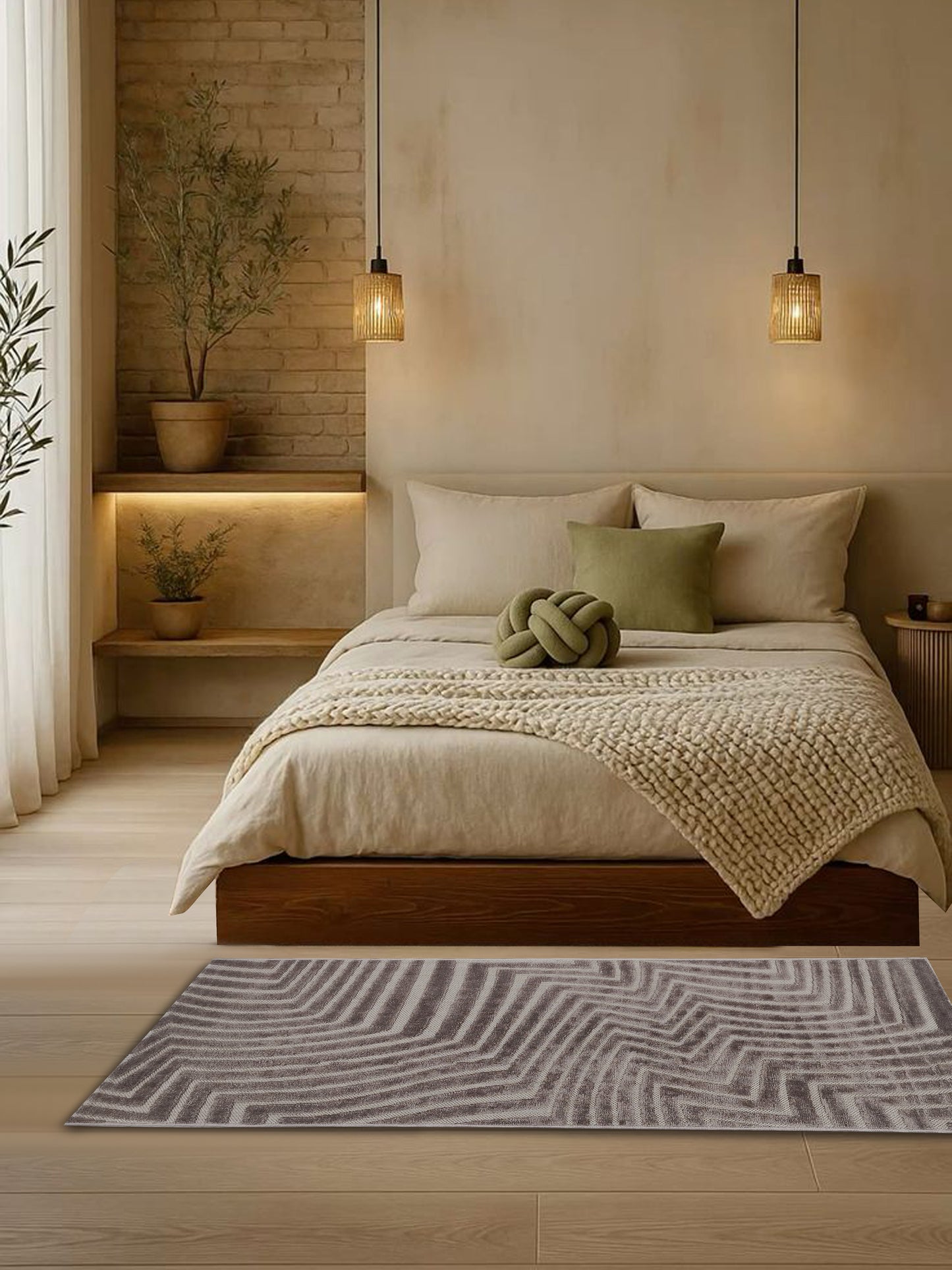 Charcoal Grey Geometric Maze Textured Runner – Modern Plush Bedside & Hallway Carpet