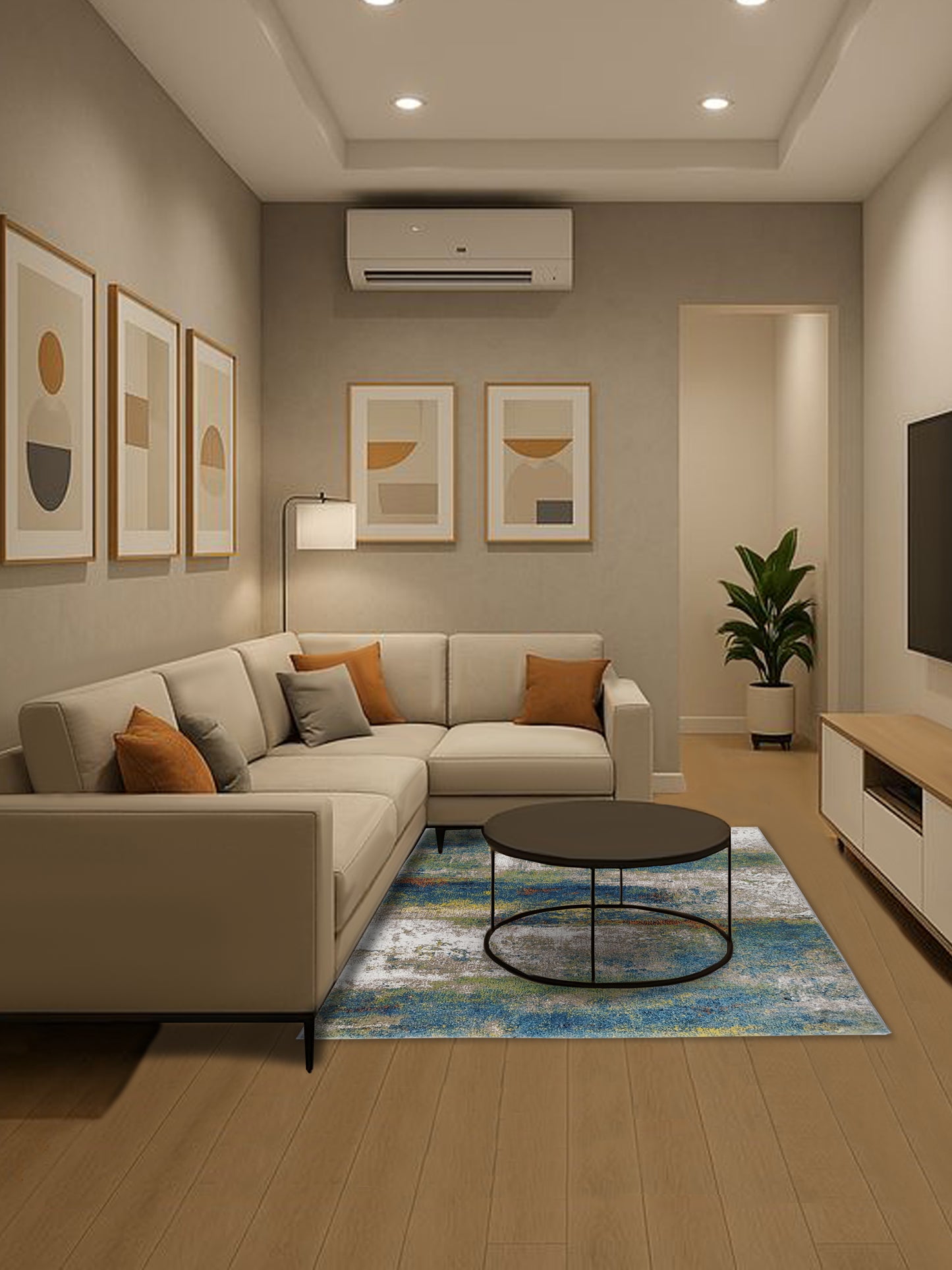 Blue & Grey Abstract Carpet – Artistic Modern Design