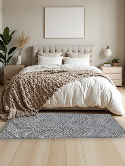 Grey White Herringbone Cotton Runner – Modern Handwoven Floor Runner