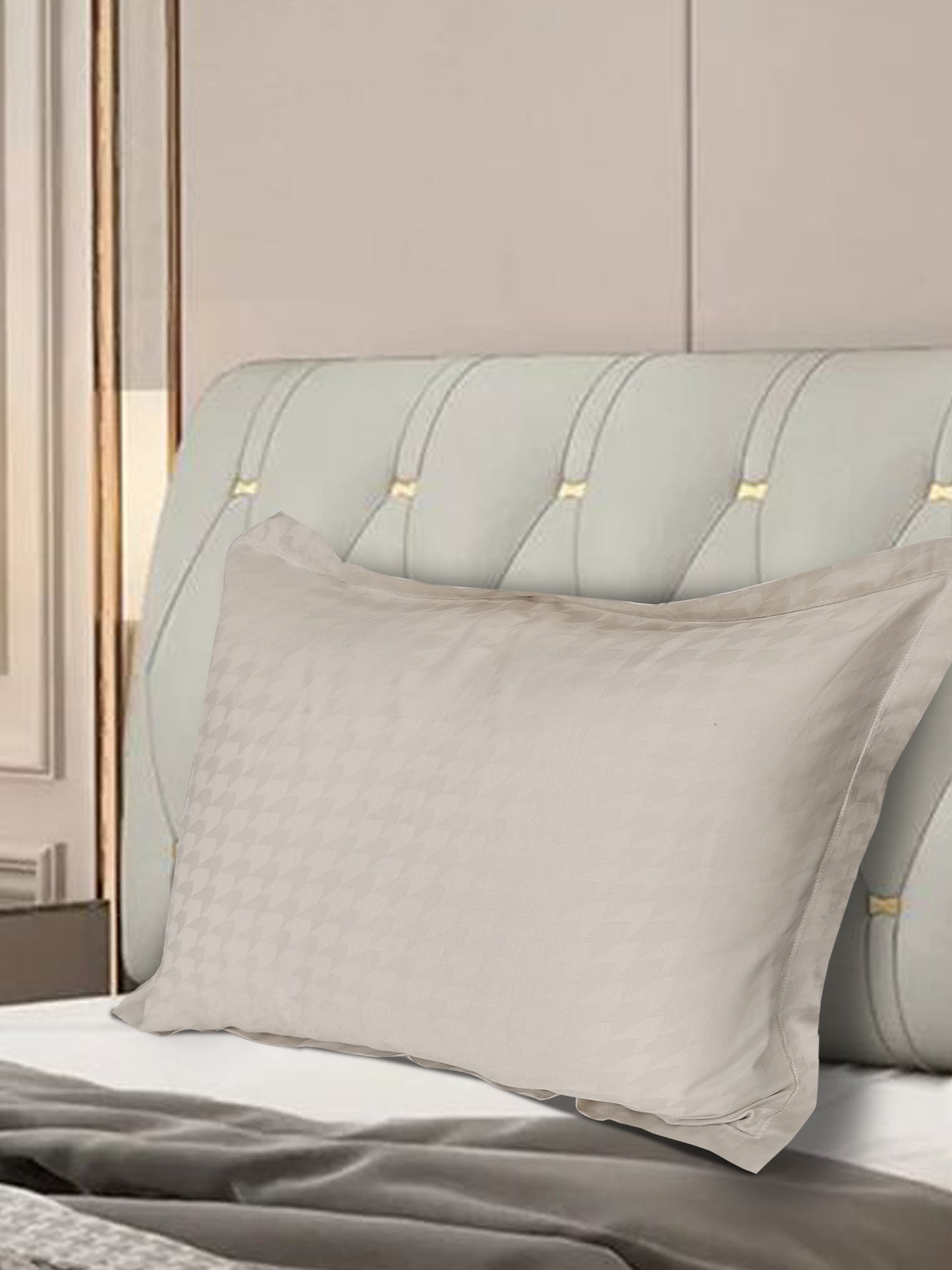 Light Grey Geometric Jacquard Pillow Cover Set – Premium Cotton – Set of 2