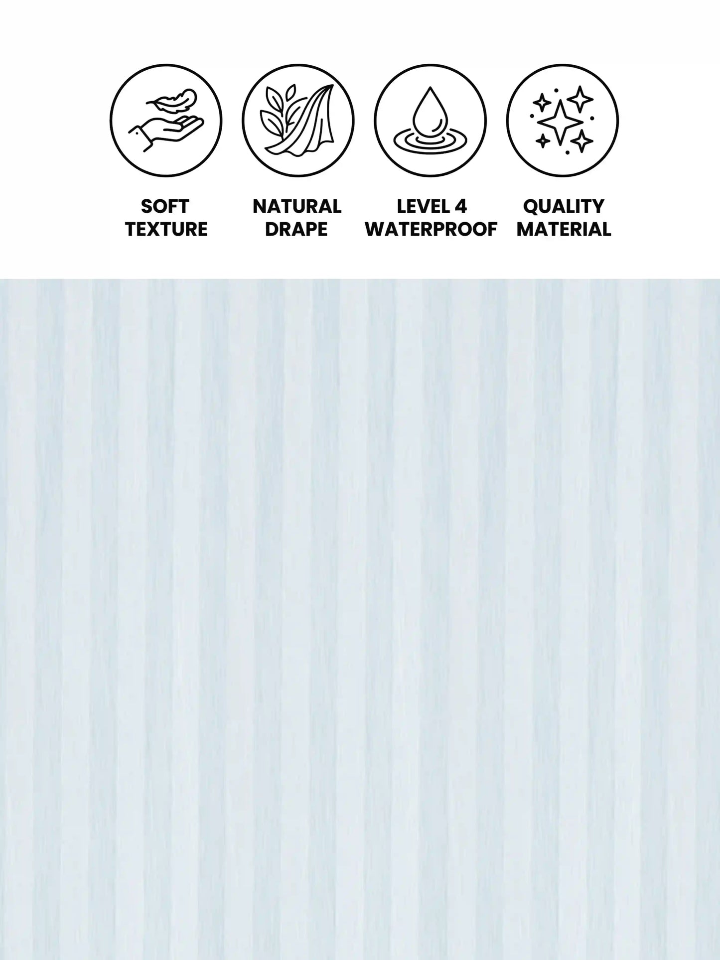 Super Living Waterproof Striped Shower Curtain with Hooks | Soft Texture Durable Bathroom Curtain | 180 x 200 CM