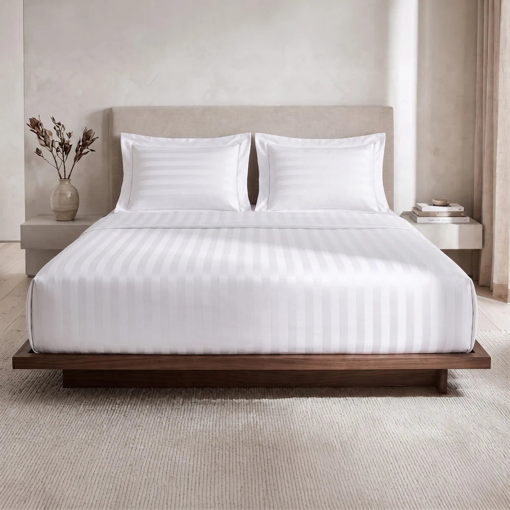 Lane Linen GALAXY 250 TC Cotton King Bedsheet Set – Classic Damask Stripe with 2 Pillow Covers