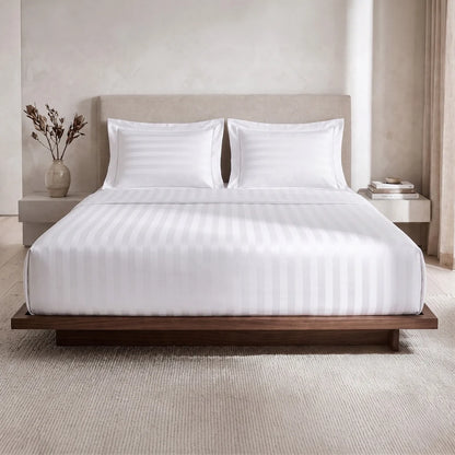 Lane Linen GALAXY 250 TC Cotton King Bedsheet Set – Classic Damask Stripe with 2 Pillow Covers