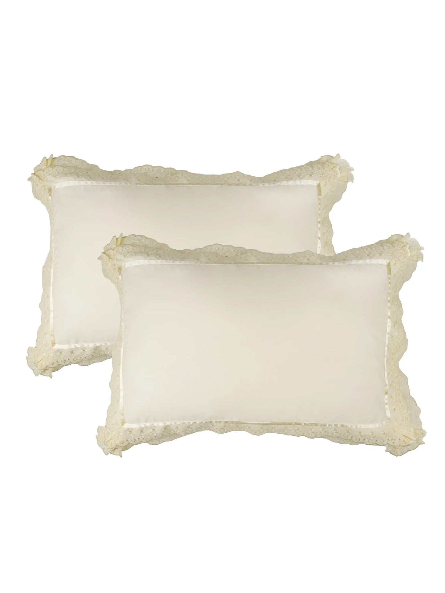 AtoZ Home Decor Cotton Lace Border Pillow Covers (Set of 1 & 2)
