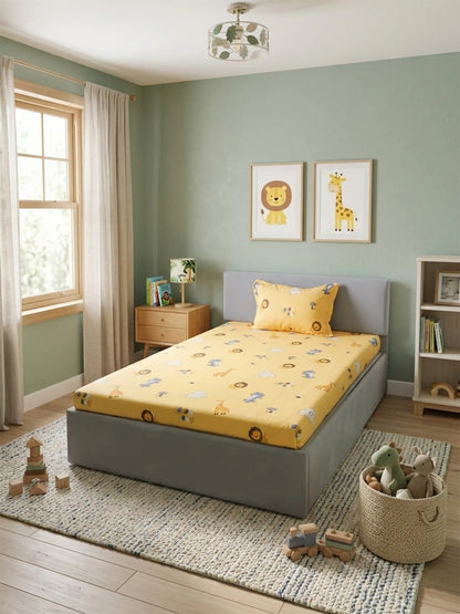 Kids Safari Animal Cotton Single Bedsheet Set