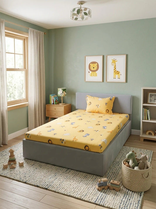 Kids Safari Animal Cotton Single Bedsheet Set