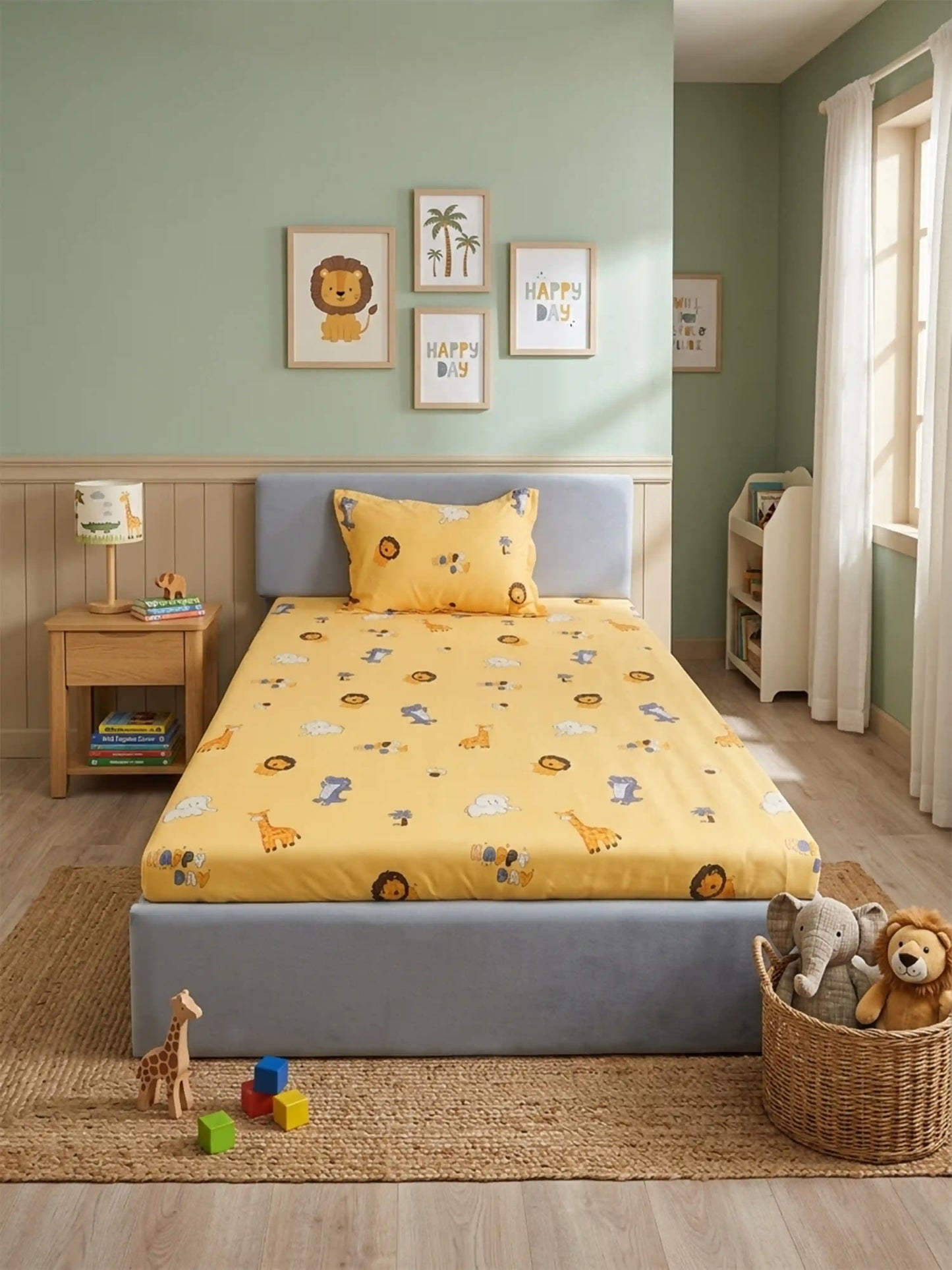 Kids Safari Animal Cotton Single Bedsheet Set