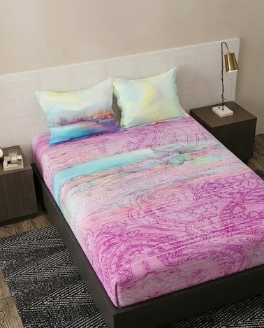 Bombay Dyeing Grid Space King Cotton Bedsheet Set (274x274 cm)
