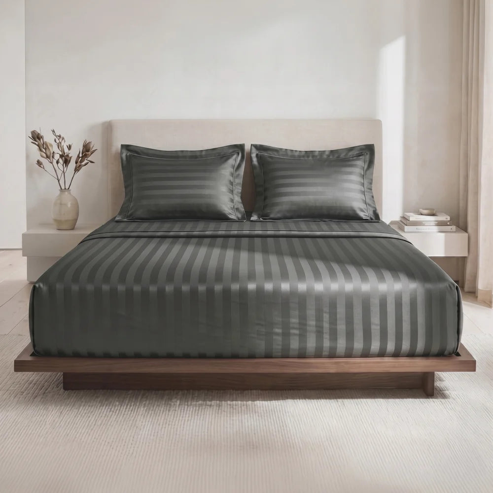 Lane Linen GALAXY 250 TC Cotton King Bedsheet Set – Classic Damask Stripe with 2 Pillow Covers