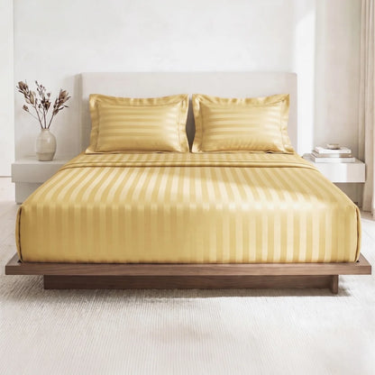 Lane Linen GALAXY 250 TC Cotton King Bedsheet Set – Classic Damask Stripe with 2 Pillow Covers