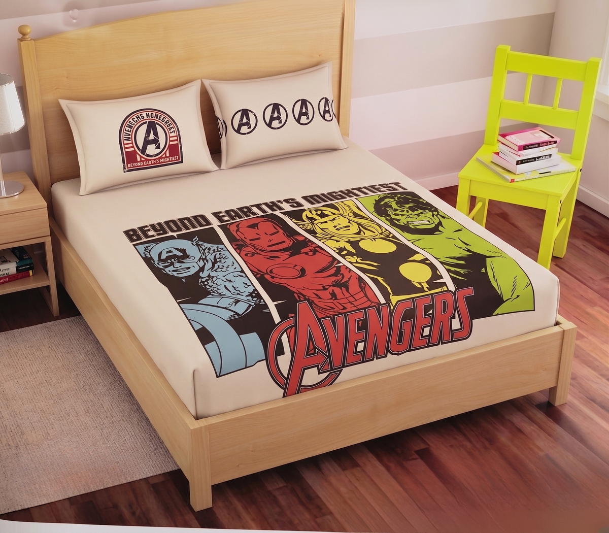 SPACES Marvel Avengers King Bedsheet Set with 2 Pillow Covers (228 cm x 274 cm)