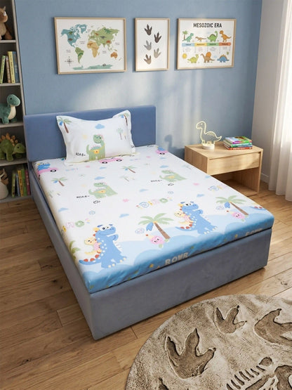 Blue Dinosaur Adventure 100% Cotton Kids Bedsheet Set