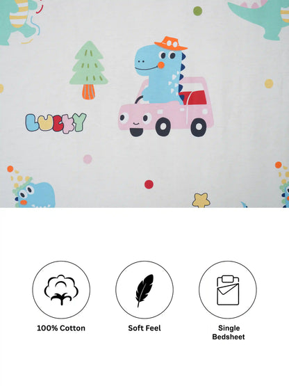 Kids Dinosaur Cotton Single Bedsheet Set