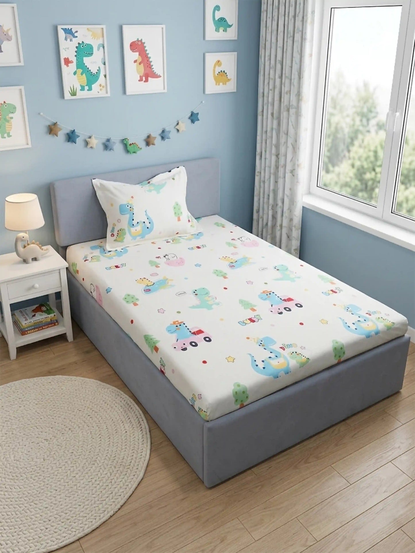 Kids Dinosaur Cotton Single Bedsheet Set