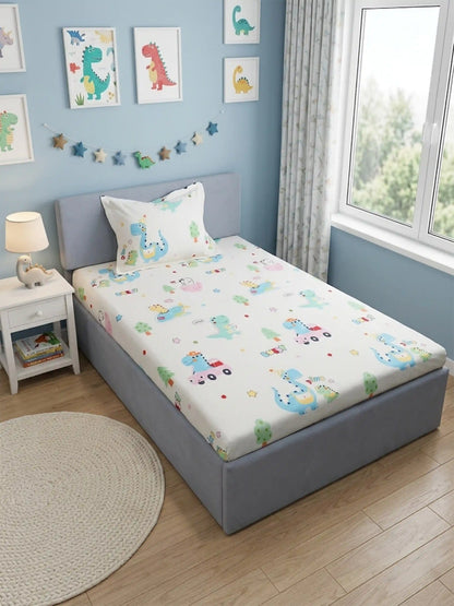 Kids Dinosaur Cotton Single Bedsheet Set