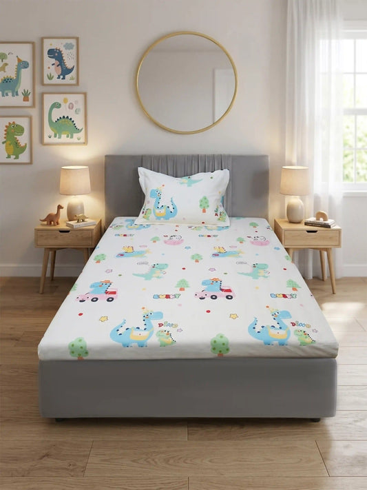 Kids Dinosaur Cotton Single Bedsheet Set