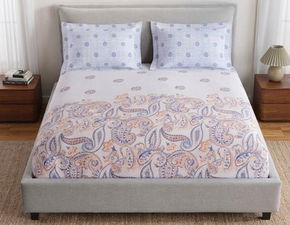 SPACES Flora 100% Cotton 144 TC Percale Bedsheet Set with 2 Pillow Covers (Orange)