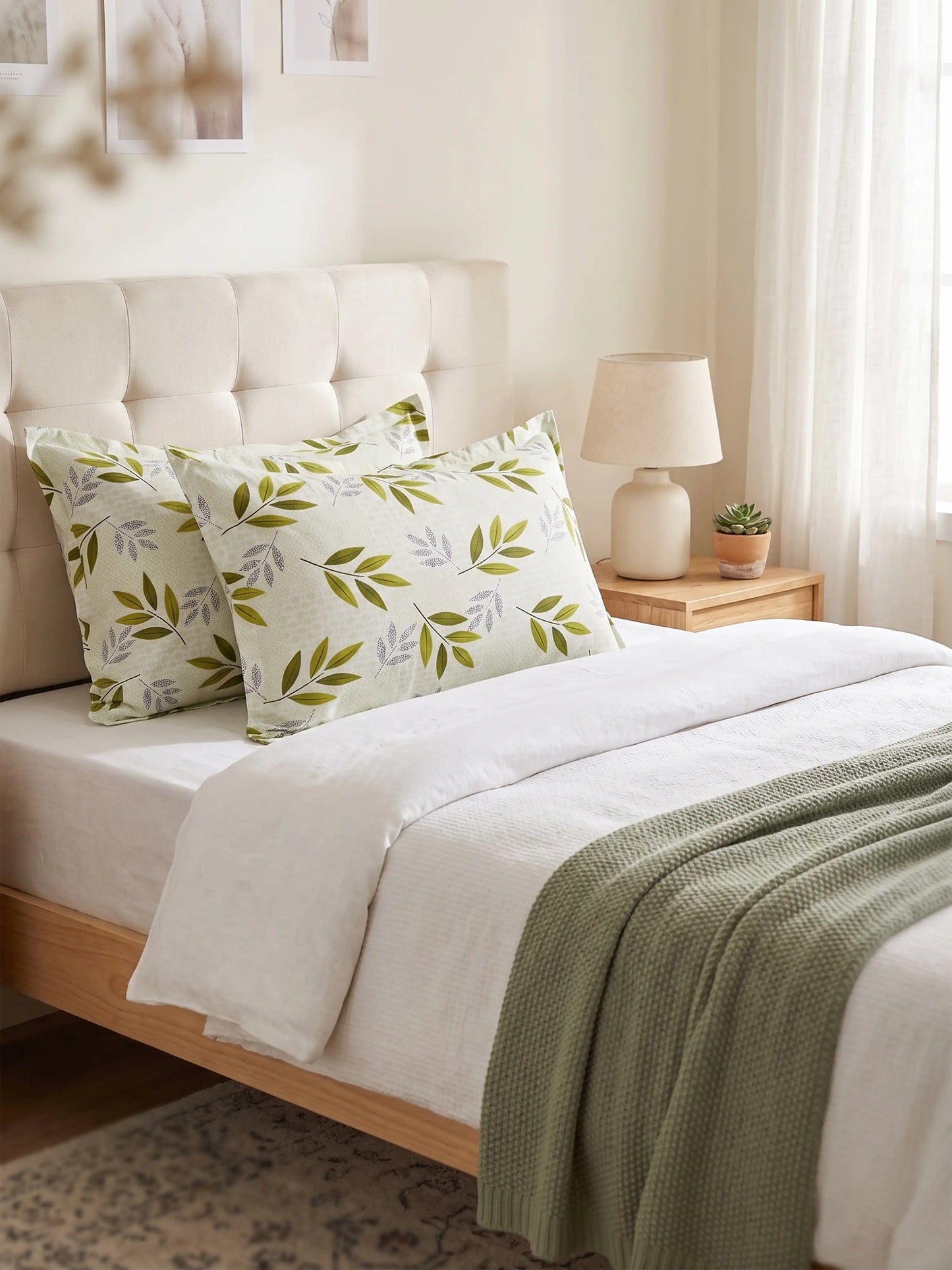 Atoz Home Decor Leaves Printed Cotton Pillow Covers (Set of 1 & 2)