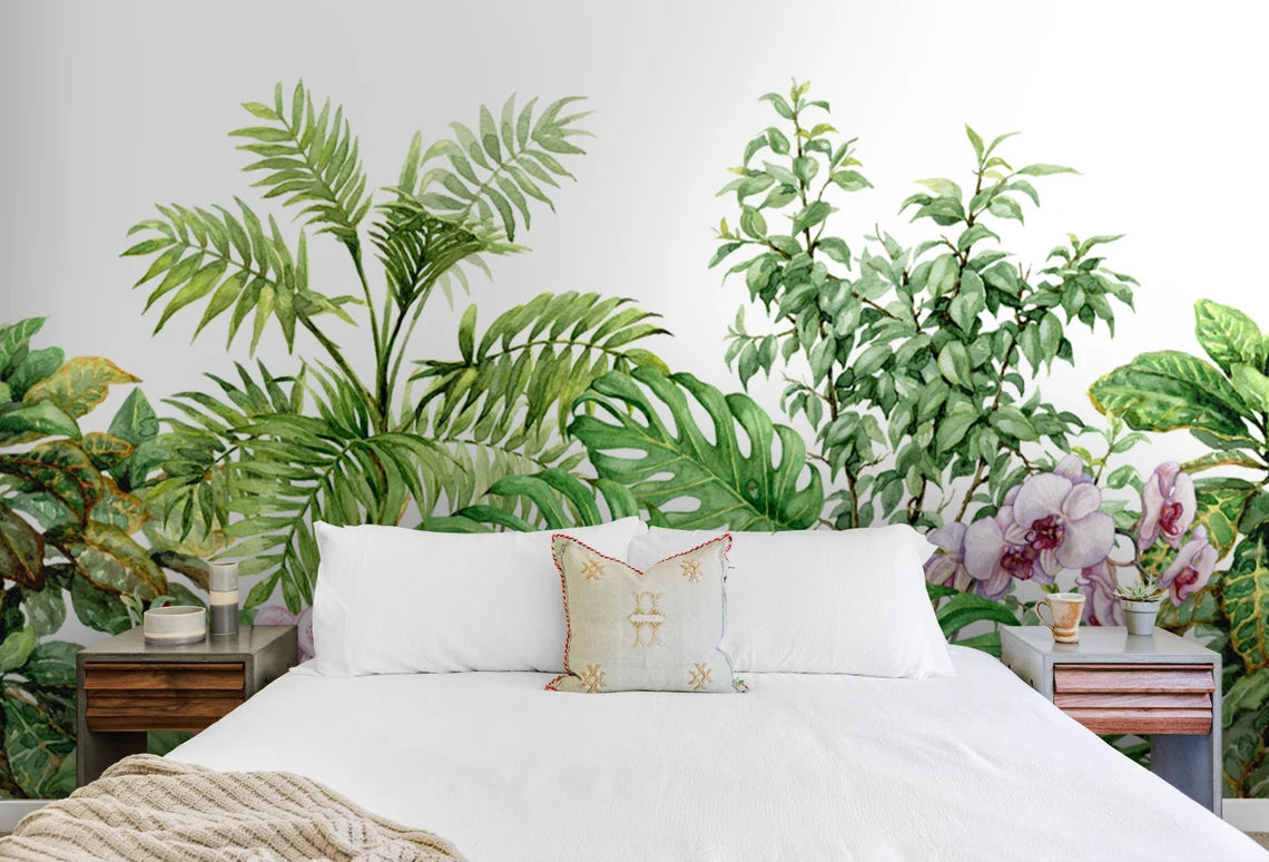 AtoZ Home Decor Tropical Plants Botanical Peel and Stick Wallpaper Wall Mural - Custom & Standard Sizes