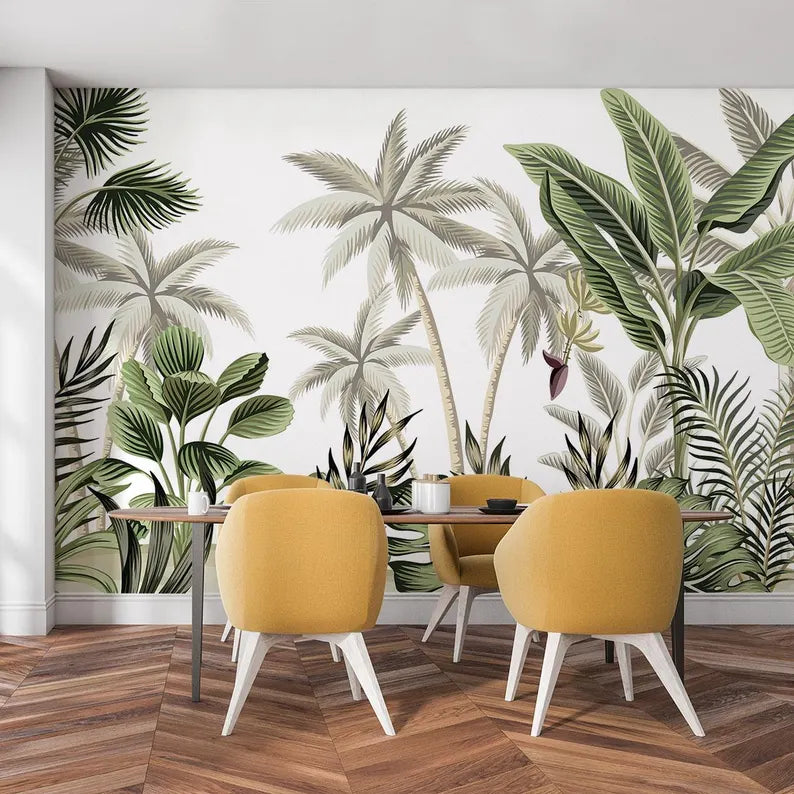AtoZ Home Decor Tropical Jungle Cocoa & Light Green Trees Wall Mural Wallpaper - Custom & Standard Sizes