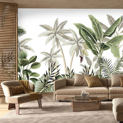 AtoZ Home Decor Tropical Jungle Cocoa & Light Green Trees Wall Mural Wallpaper - Custom & Standard Sizes