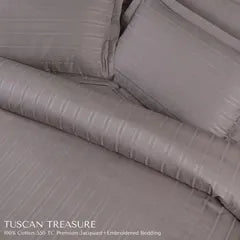 Malako Tuscan Treasure Striped Jacquard 100% Cotton King Bedsheet Set – Taupe