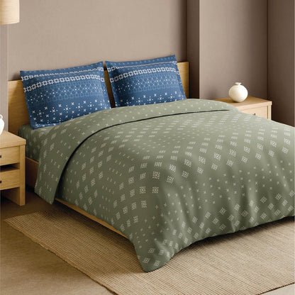 SPACES Lippan 100% Cotton 210 TC Large King Bedsheet with 2 Pillow Covers (108 x 108 Inches) – Light Green