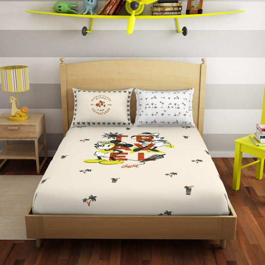 SPACES Disney Mickey Mouse Bedsheet Set with 2 Pillow Covers (228 x 274 cm) – Whisper White