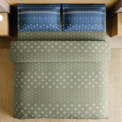SPACES Lippan 100% Cotton 210 TC Large King Bedsheet with 2 Pillow Covers (108 x 108 Inches) – Light Green